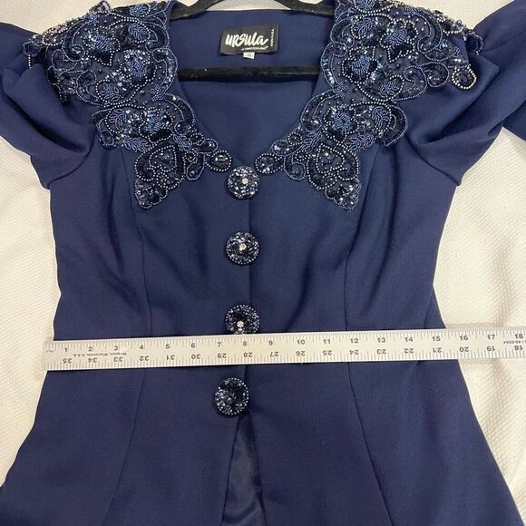Ursula of Switzerland Blue Beaded Jacket and Skirt - Picture 9 of 16